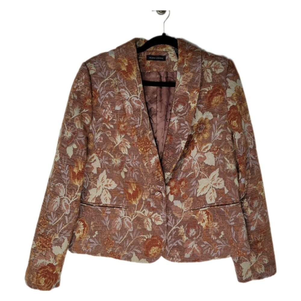 Valerie Stevens women's fall blazer textured autumn leaves one button Size 12